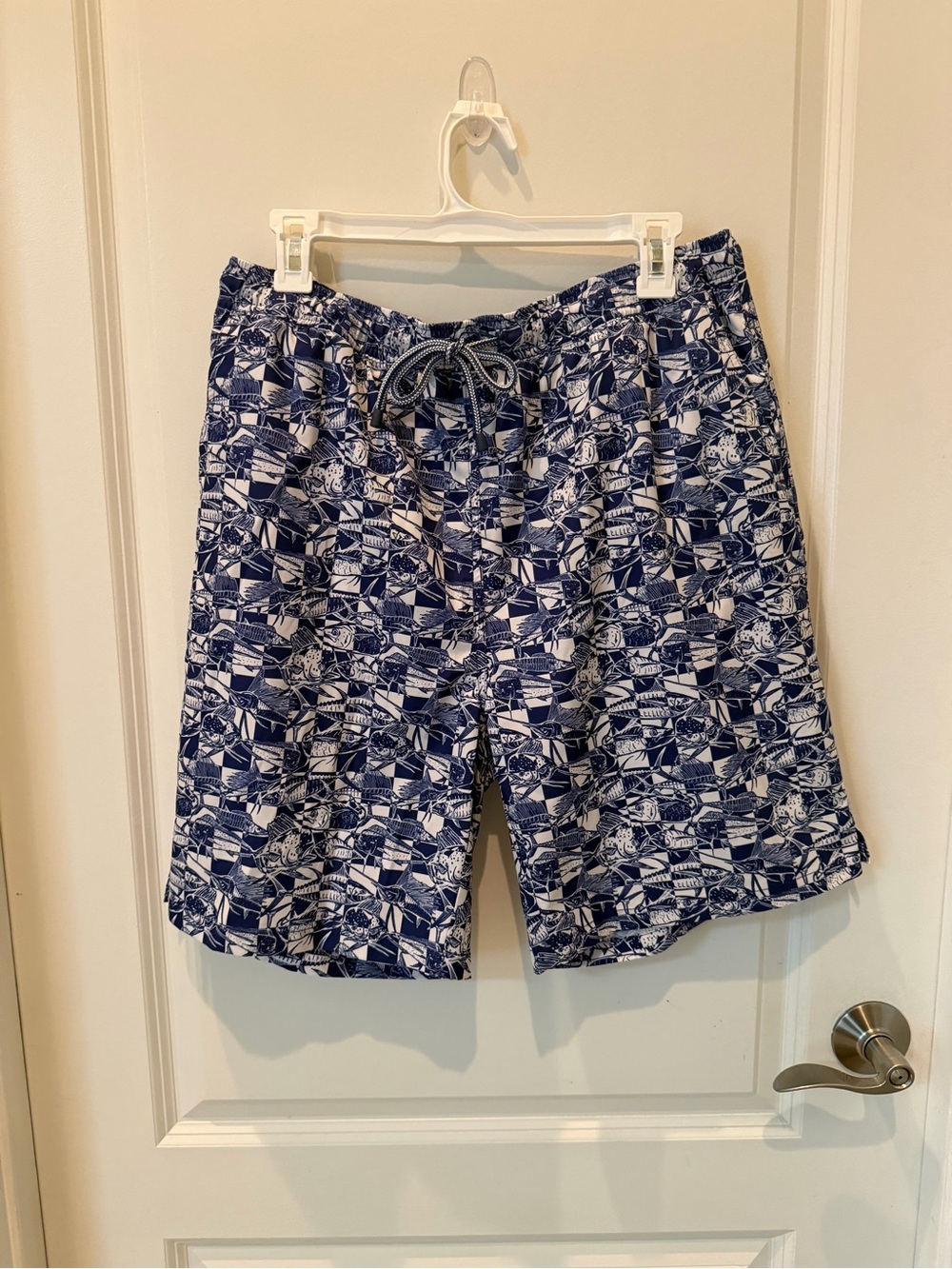 Peter Millar Men's Navy & White Patterned Swim Trunks NWOT